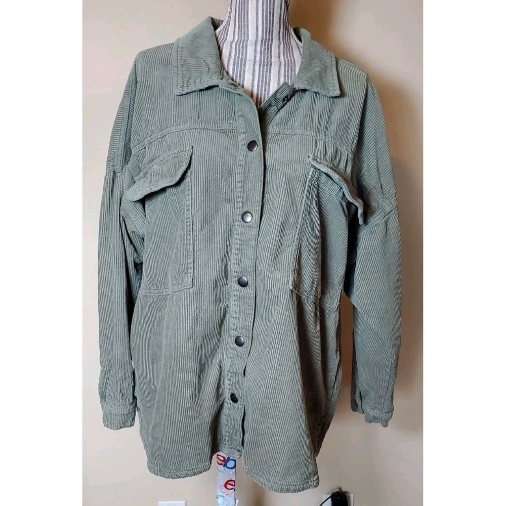 Celebrity Pink Corduroy Jacket Olive Women XL Shacket Y2K Cabin Snap Pockets